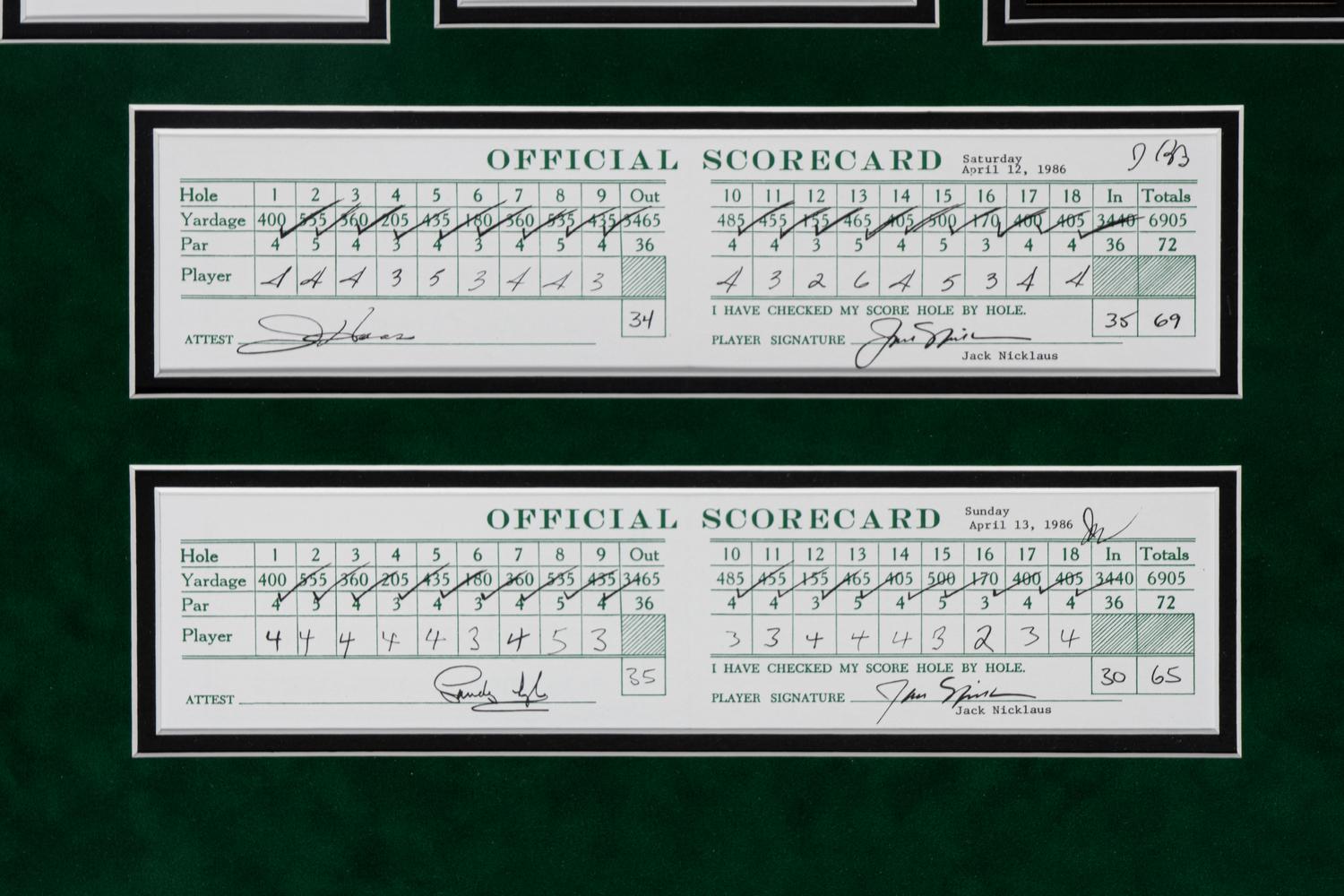 A Jack Nicklaus 1986 Masters Scorecard Signed Autograph Large Format Display,