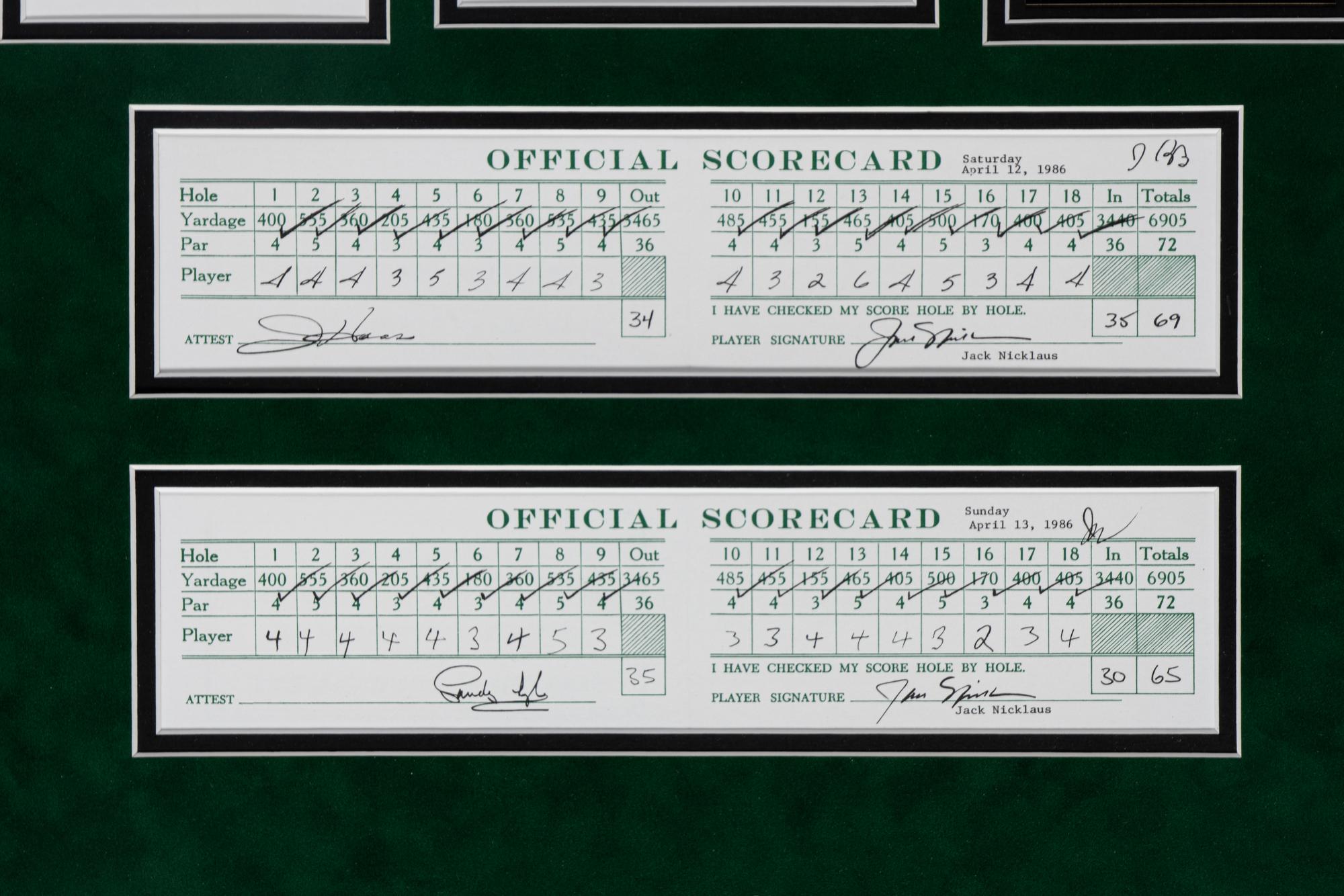 A Jack Nicklaus 1986 Masters Scorecard Signed Autograph Large Format Display,