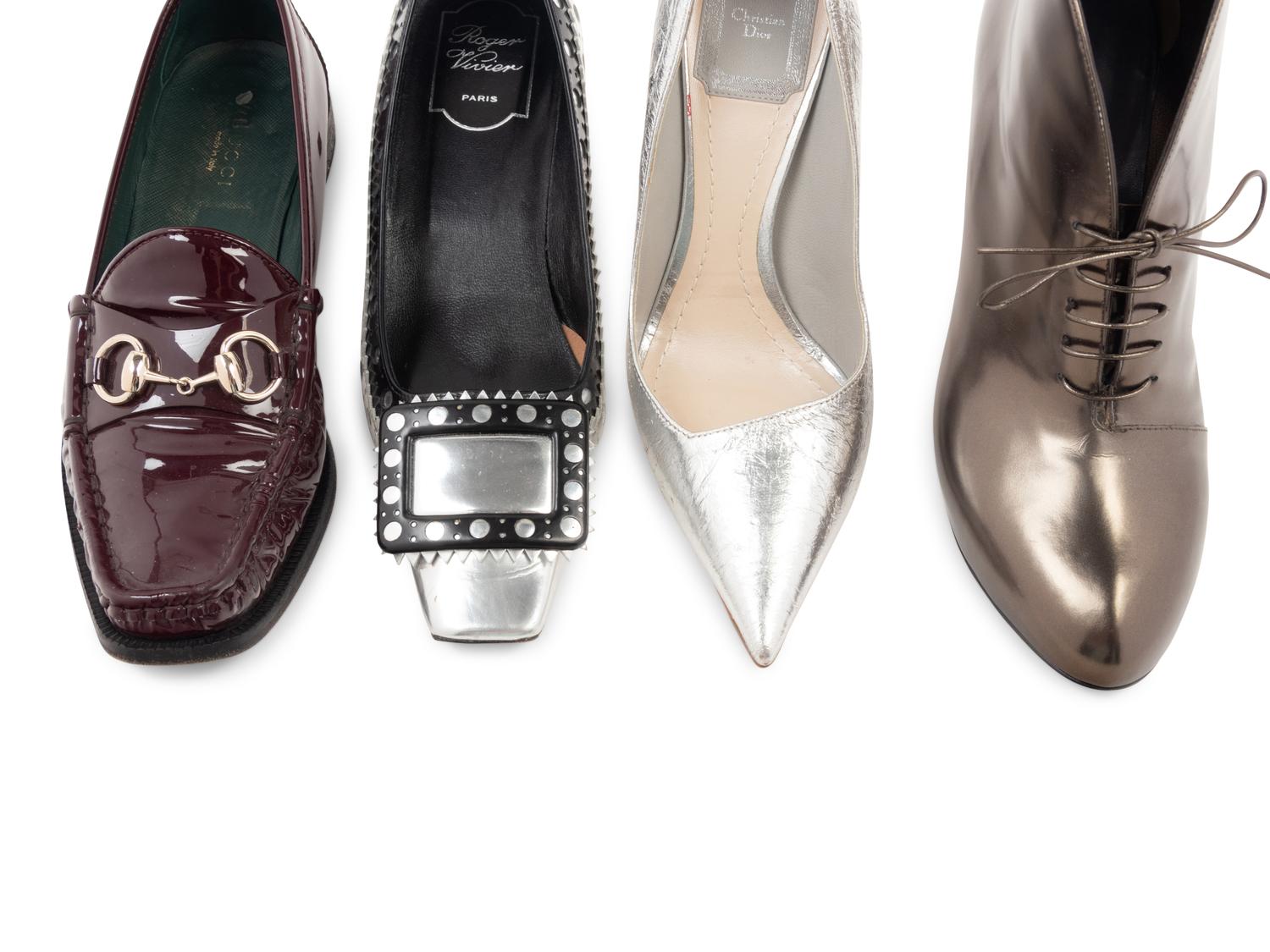 Four Pairs of Designer Shoes: One Roger Vivier, One Christian Dior, Two Gucci, 2000s