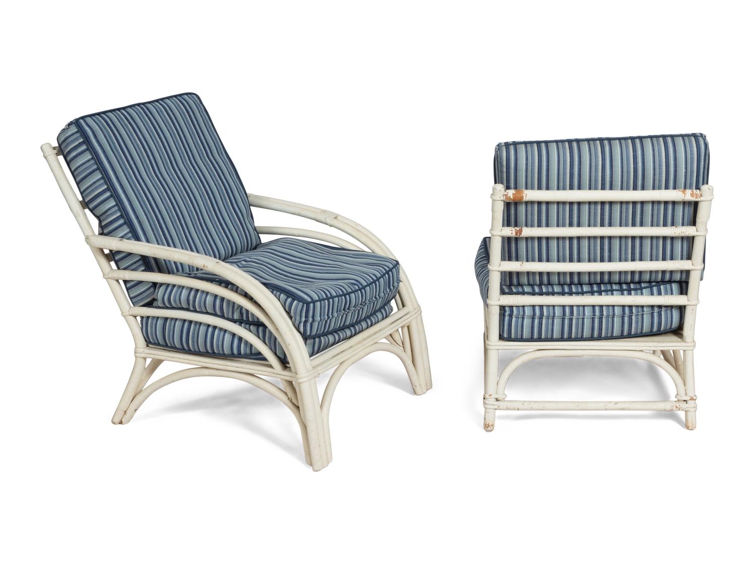 A Group of Five White Rattan Chairs