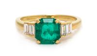 An 18 Karat Yellow Gold, Emerald and Diamond Ring, 3.20 dwts.