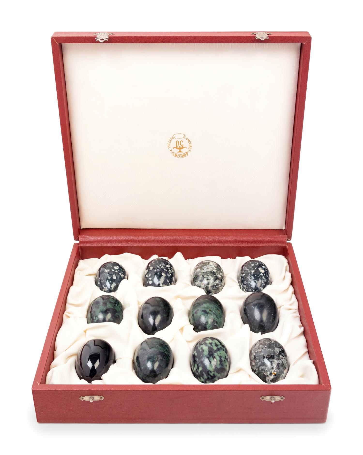 A Collection of Sixty-Six Russian Hardstone and Semi-Precious Stone Eggs