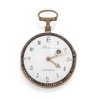 DEROCHES, PASTE AND ENAMEL OPEN FACE POCKET WATCH