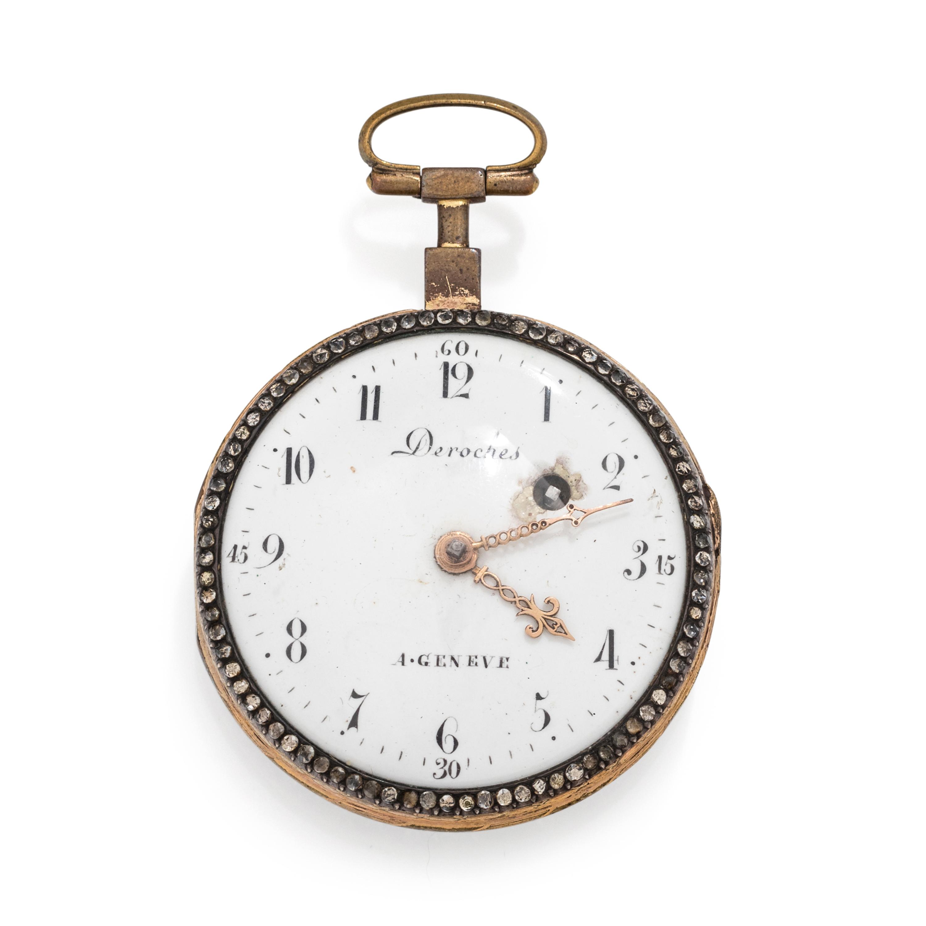 DEROCHES, PASTE AND ENAMEL OPEN FACE POCKET WATCH