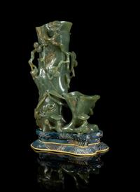 A Russet and Green Jade Flower Vase