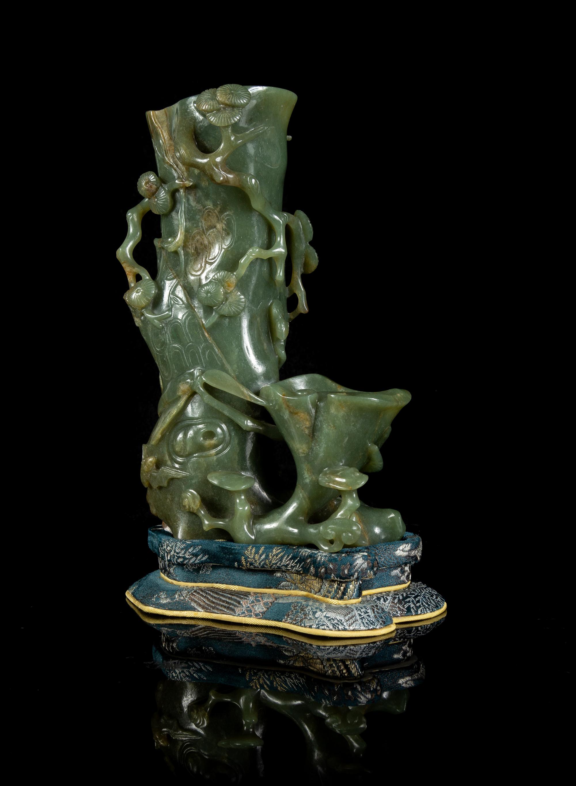 A Russet and Green Jade Flower Vase