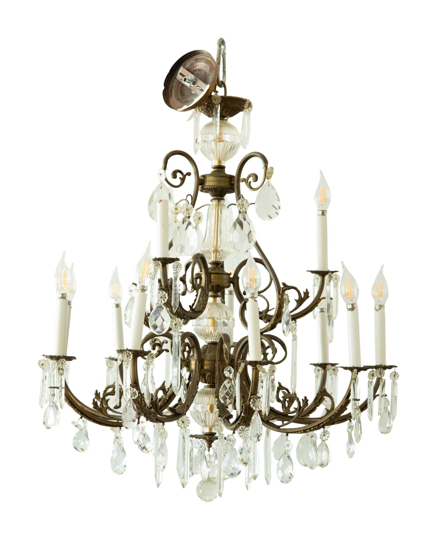 A Continental Gilt Bronze and Glass Twelve-Light Two-Tier Chandelier