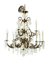 A Continental Gilt Bronze and Glass Twelve-Light Two-Tier Chandelier