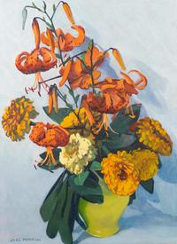Tiger Lilies and Zinnias
