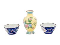 Three Chinese Canton Enamel on Copper Articles