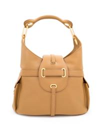 A Jimmy Choo Camel Leather Tulita Hobo Bag, 10.5" H x 14" W x 6" D; Handle drop: 7".