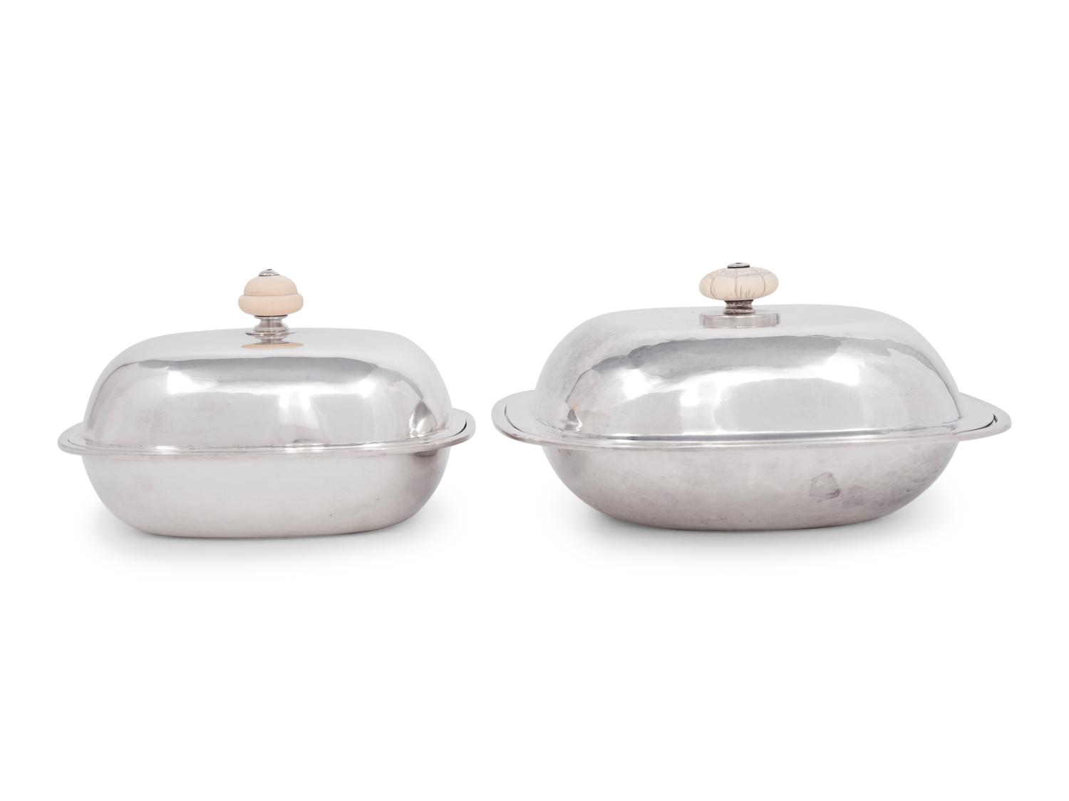 Two Arthur Stone Arts & Crafts Silver Covered Dishes