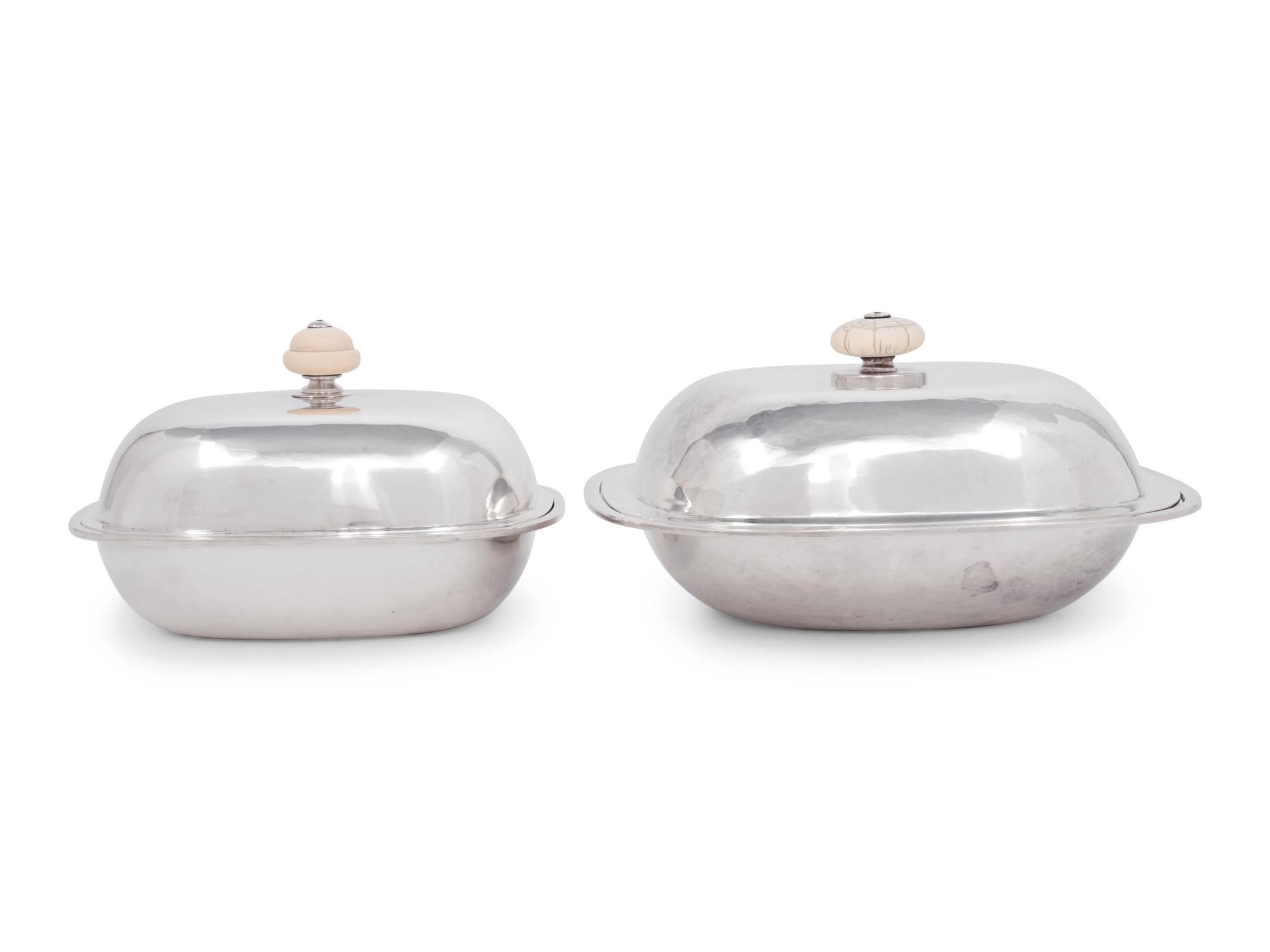 Two Arthur Stone Arts & Crafts Silver Covered Dishes