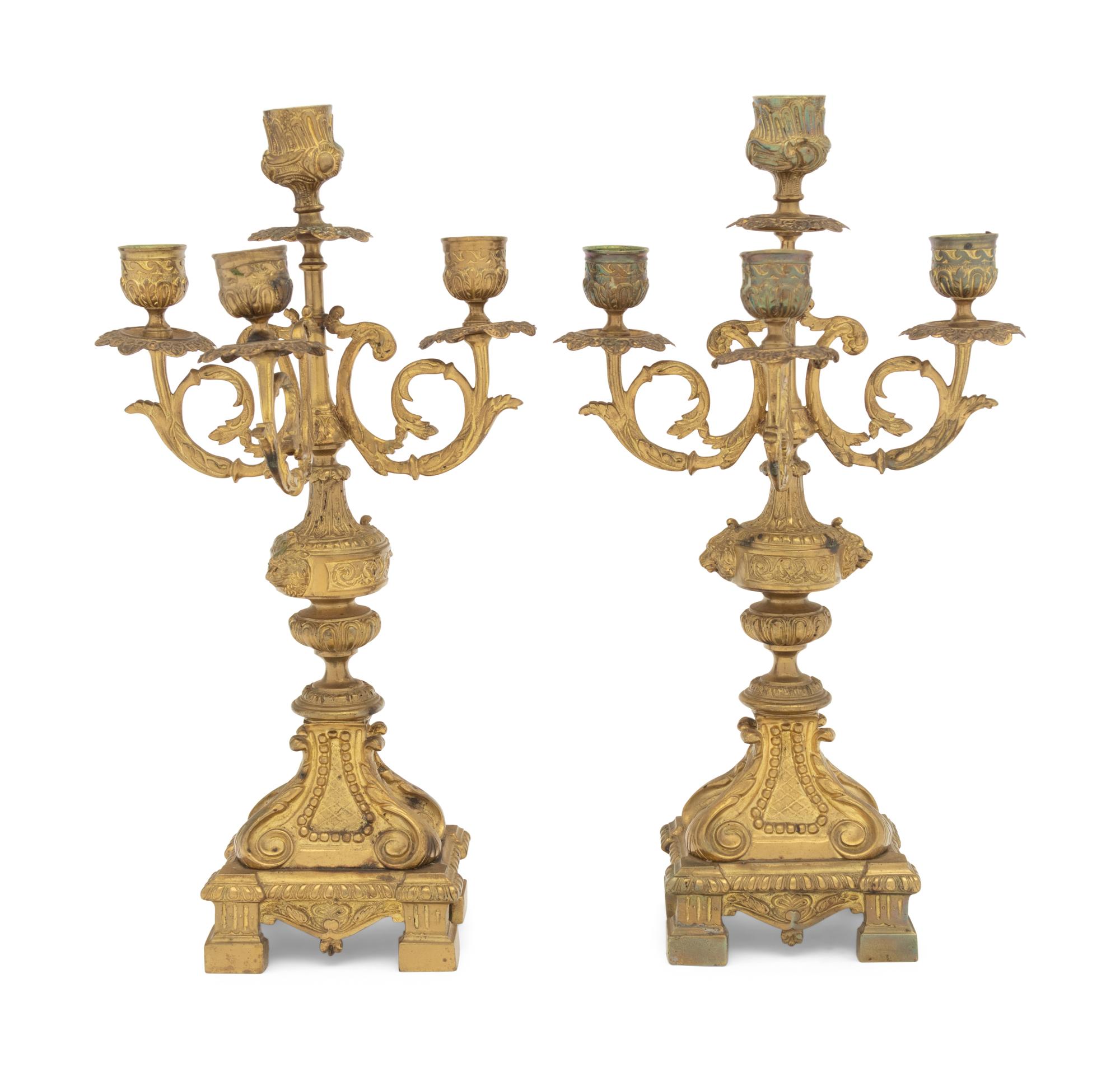A Pair of Napoleon III Gilt Bronze Four-Light Candelabra