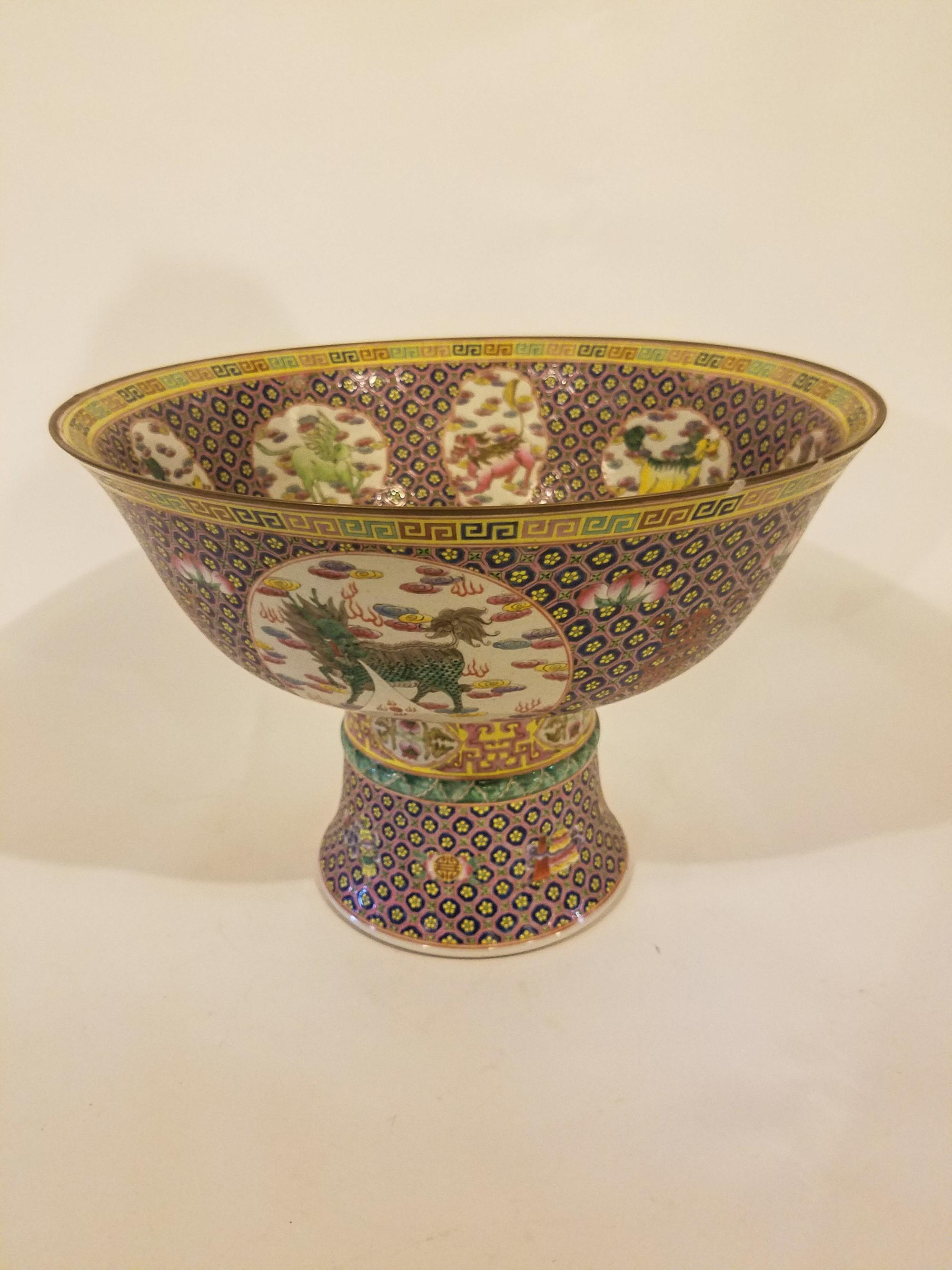 A Large Chinese Footed Bowl. Height 13 1/2 x diameter 18 1/2 inches.