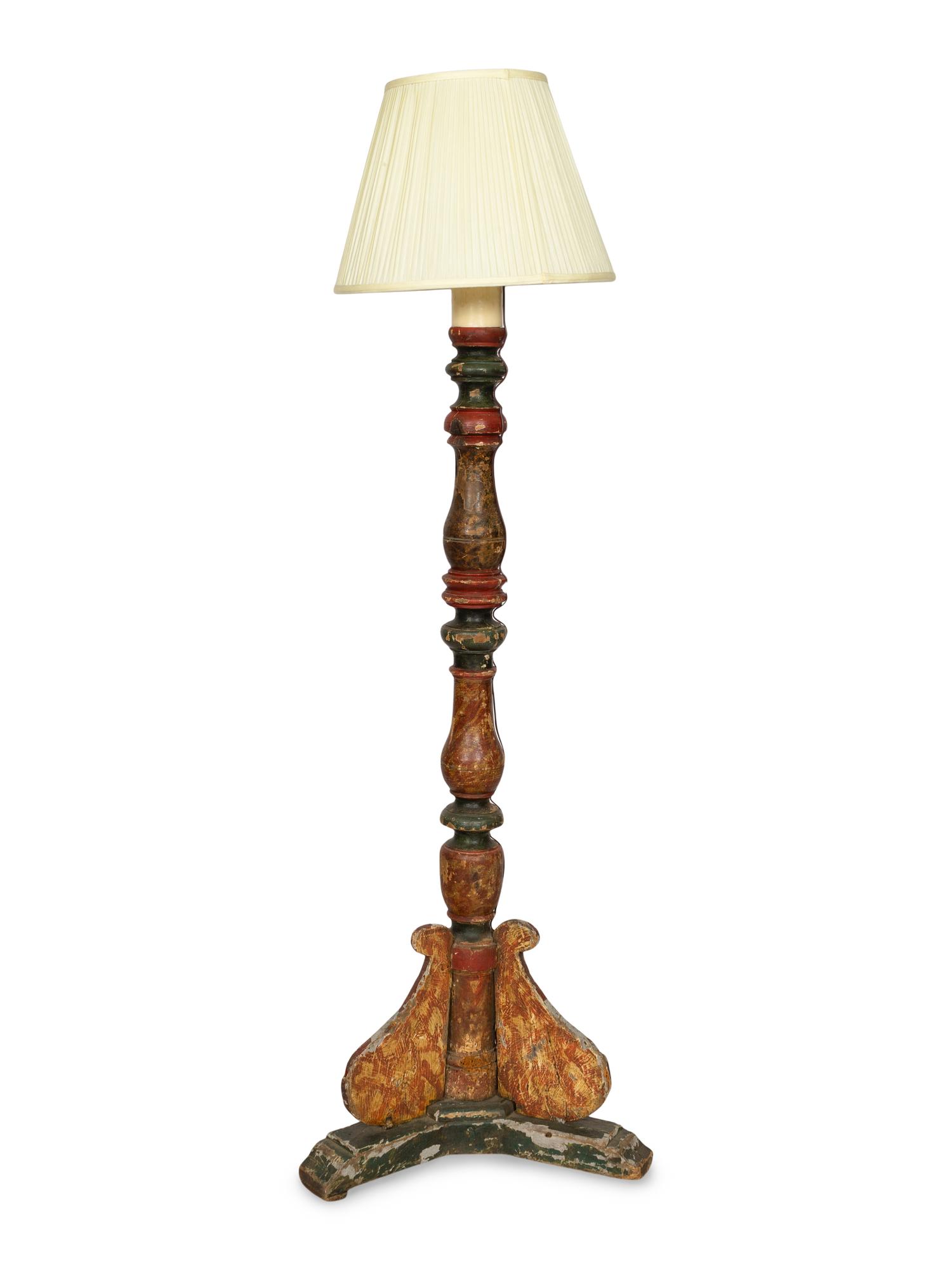 An Italian Polychrome Painted Altar Stick