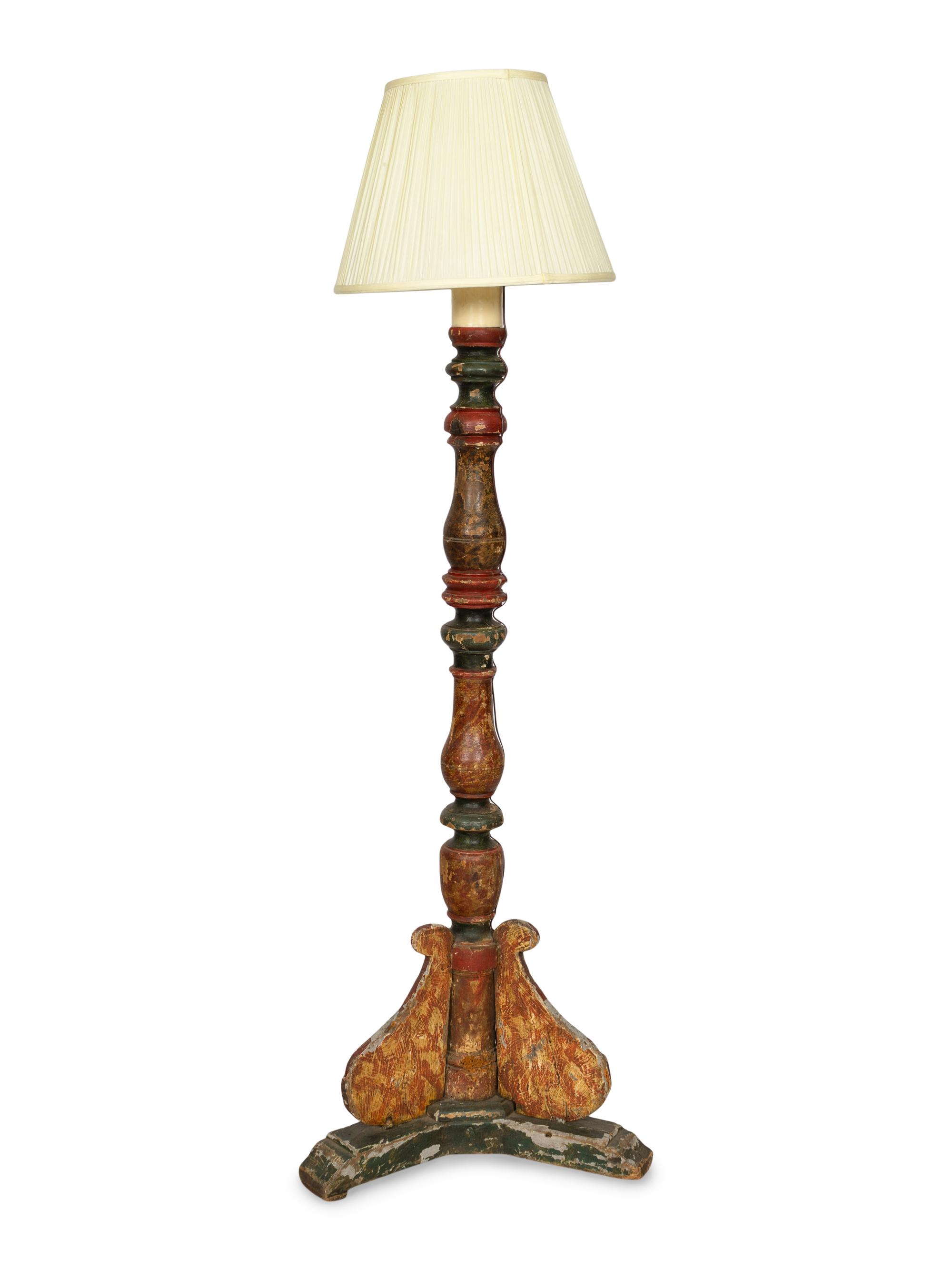 An Italian Polychrome Painted Altar Stick