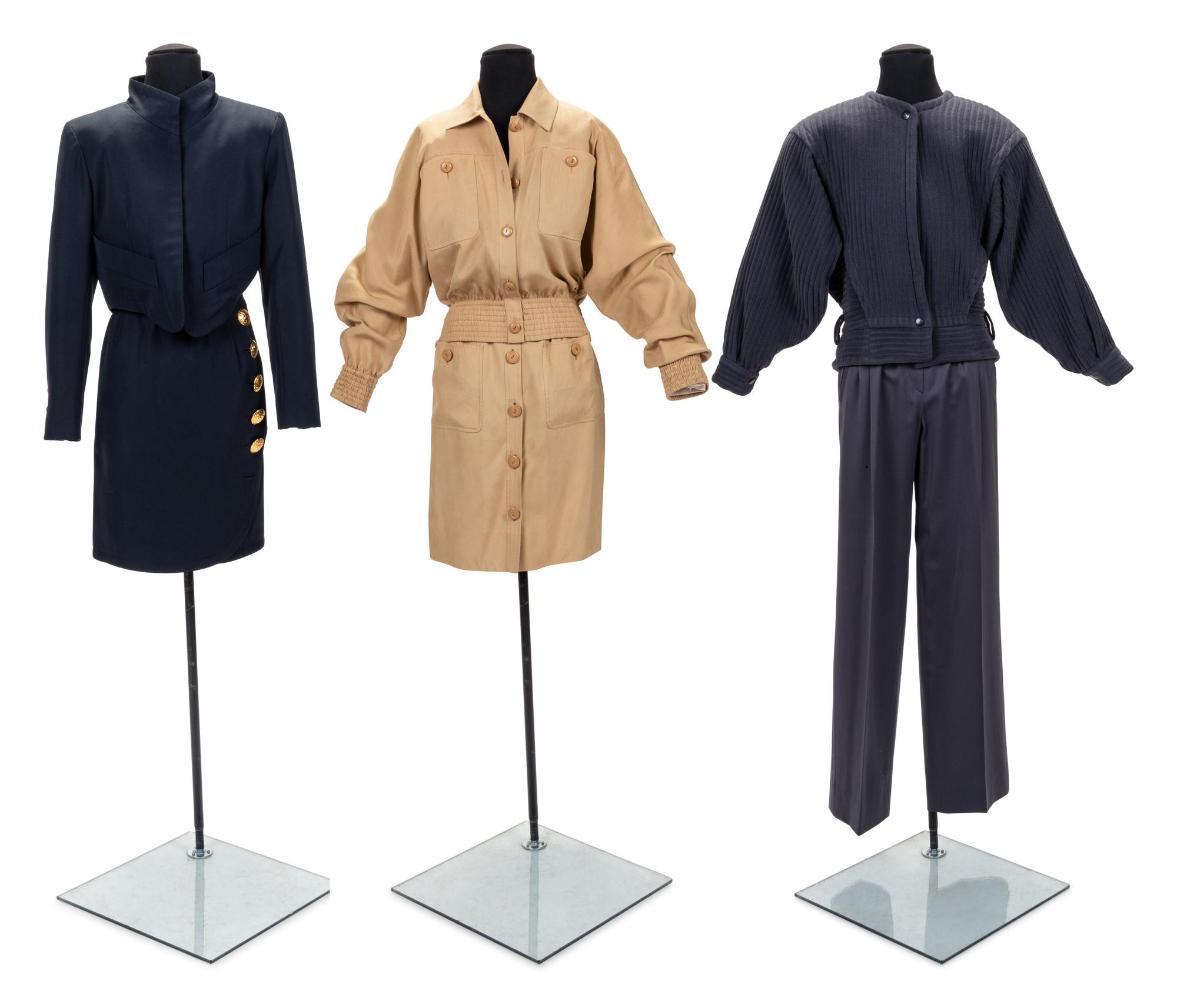 Three Designer Two-Piece Ensembles: Thierry Mugler, Valentino, Yves Saint Laurent, 1980s