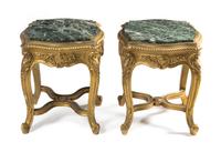 A Pair of Louis XV Style Giltwood Low Pedestals Height 19 inches.