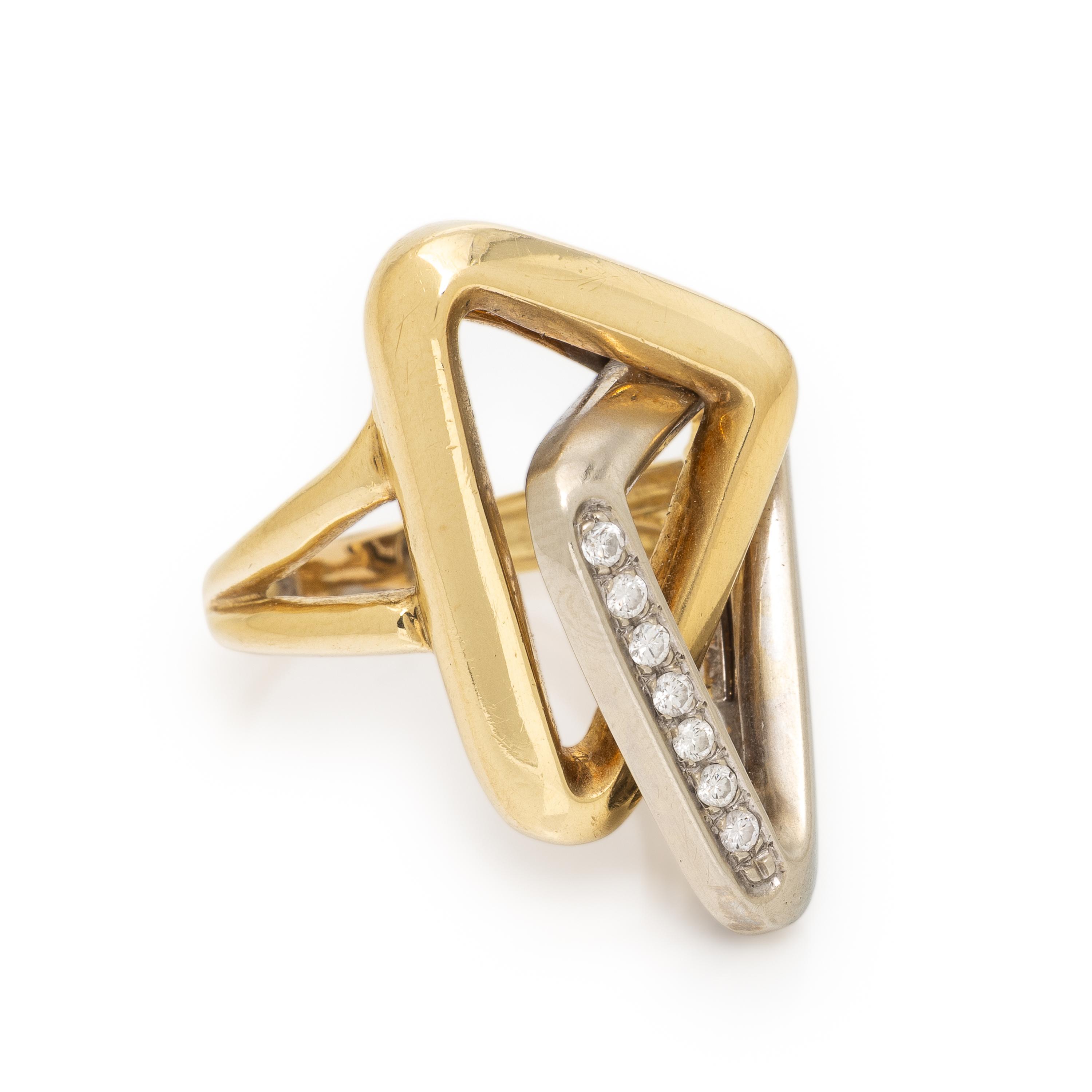 Bicolor Gold and Diamond Geometric Ring