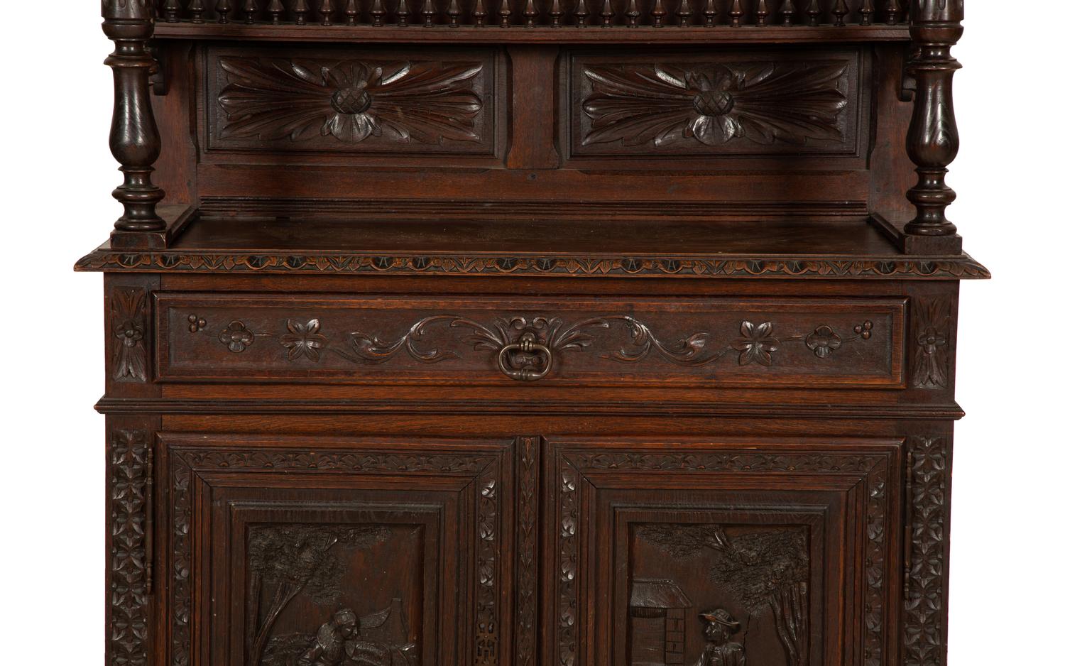 A French Breton Carved Oak Sideboard Cabinet