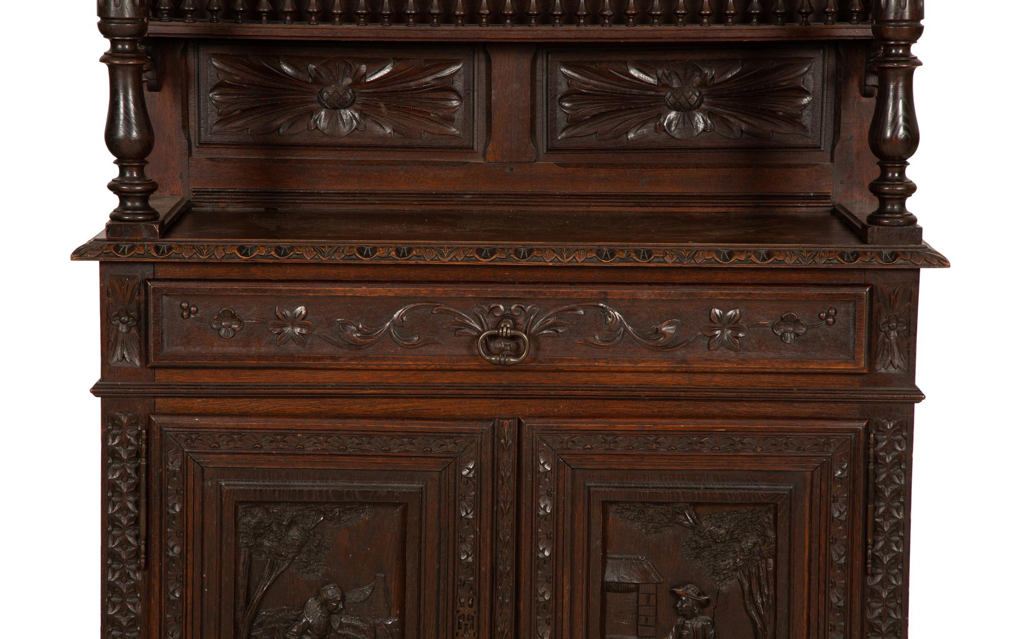 A French Breton Carved Oak Sideboard Cabinet