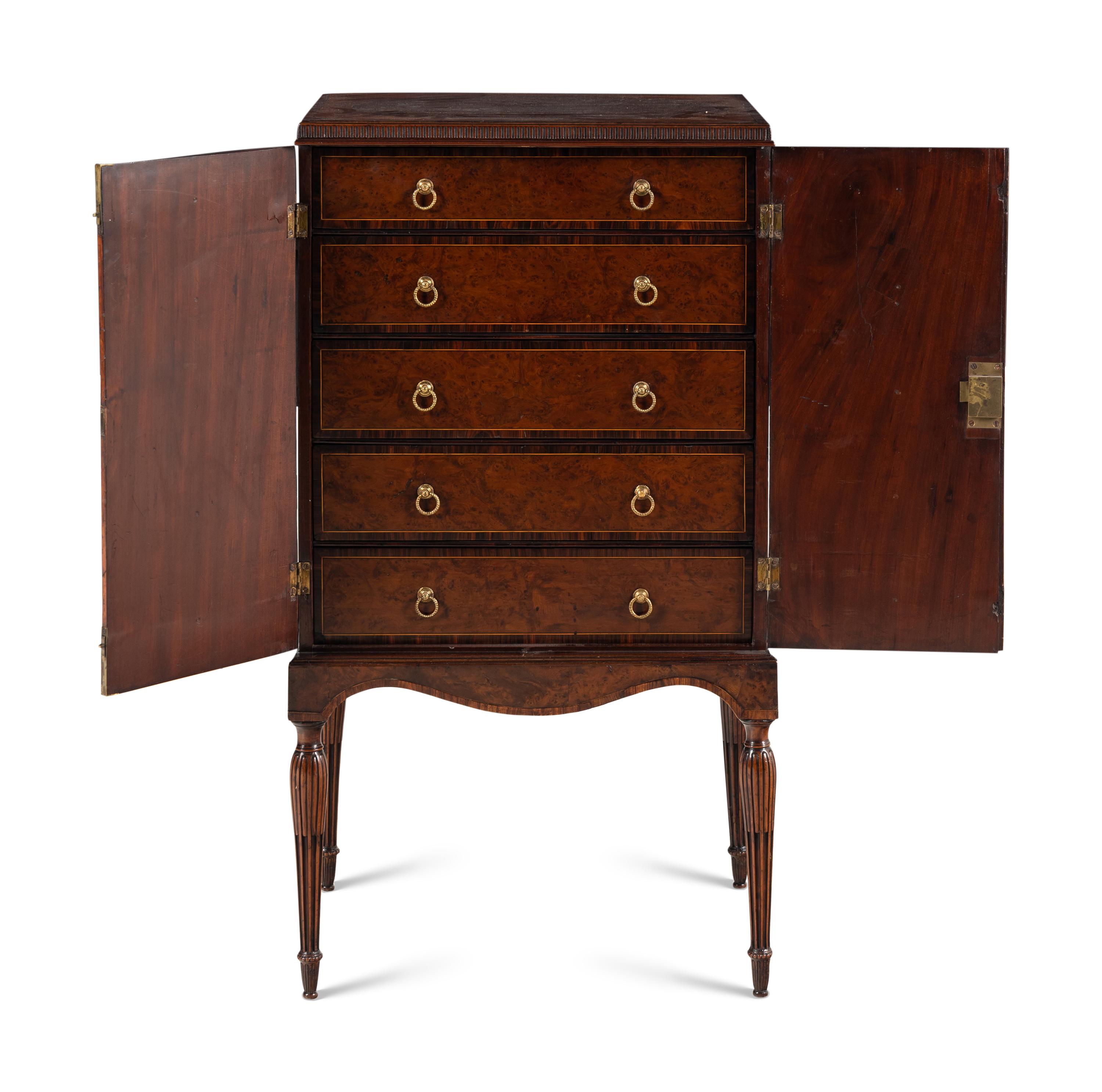 A George III Yew and Satinwood Collector's Cabinet on Stand
