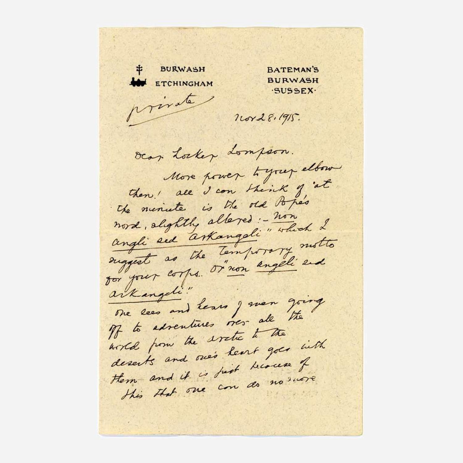 [Autographs & Manuscripts] Browning, Robert, and Rudyard Kipling Group of 2 Autograph Letters, signed