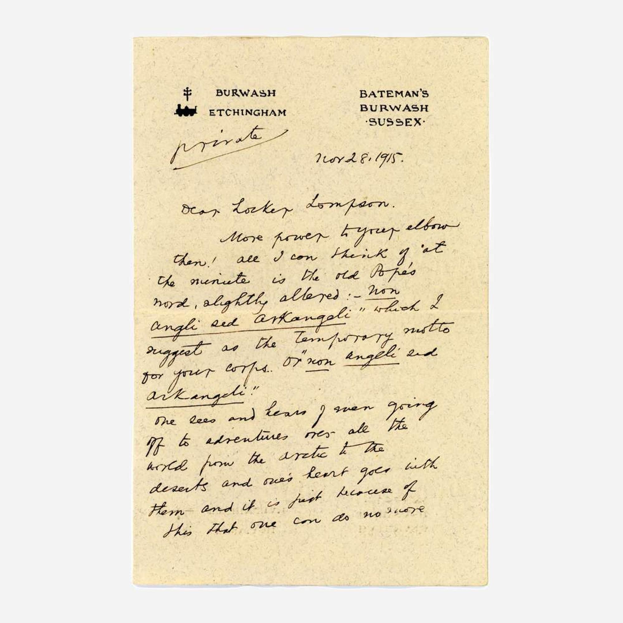 [Autographs & Manuscripts] Browning, Robert, and Rudyard Kipling Group of 2 Autograph Letters, signed