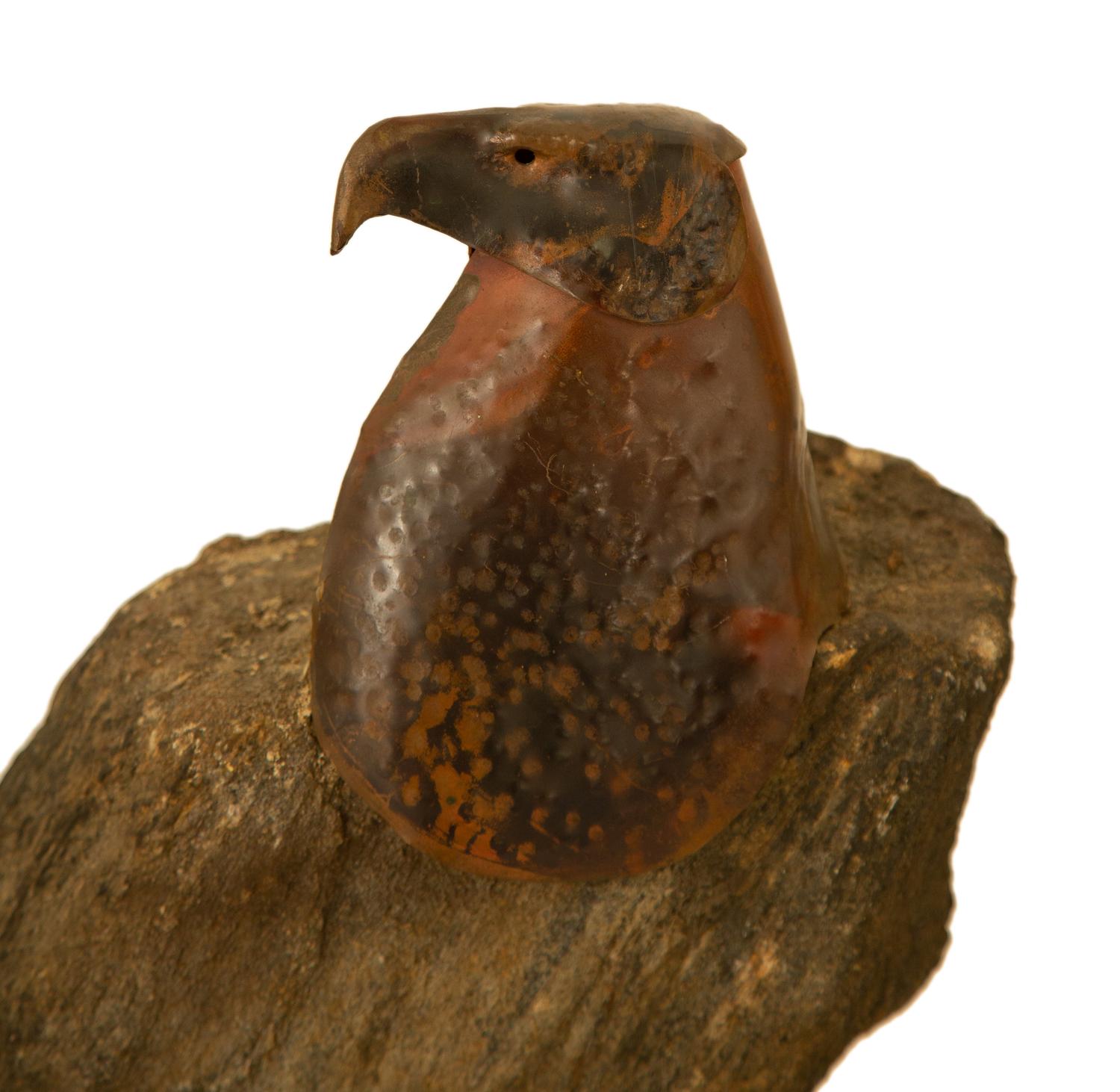A Natural Stone and Patinated Bronze Figure of an Eagle