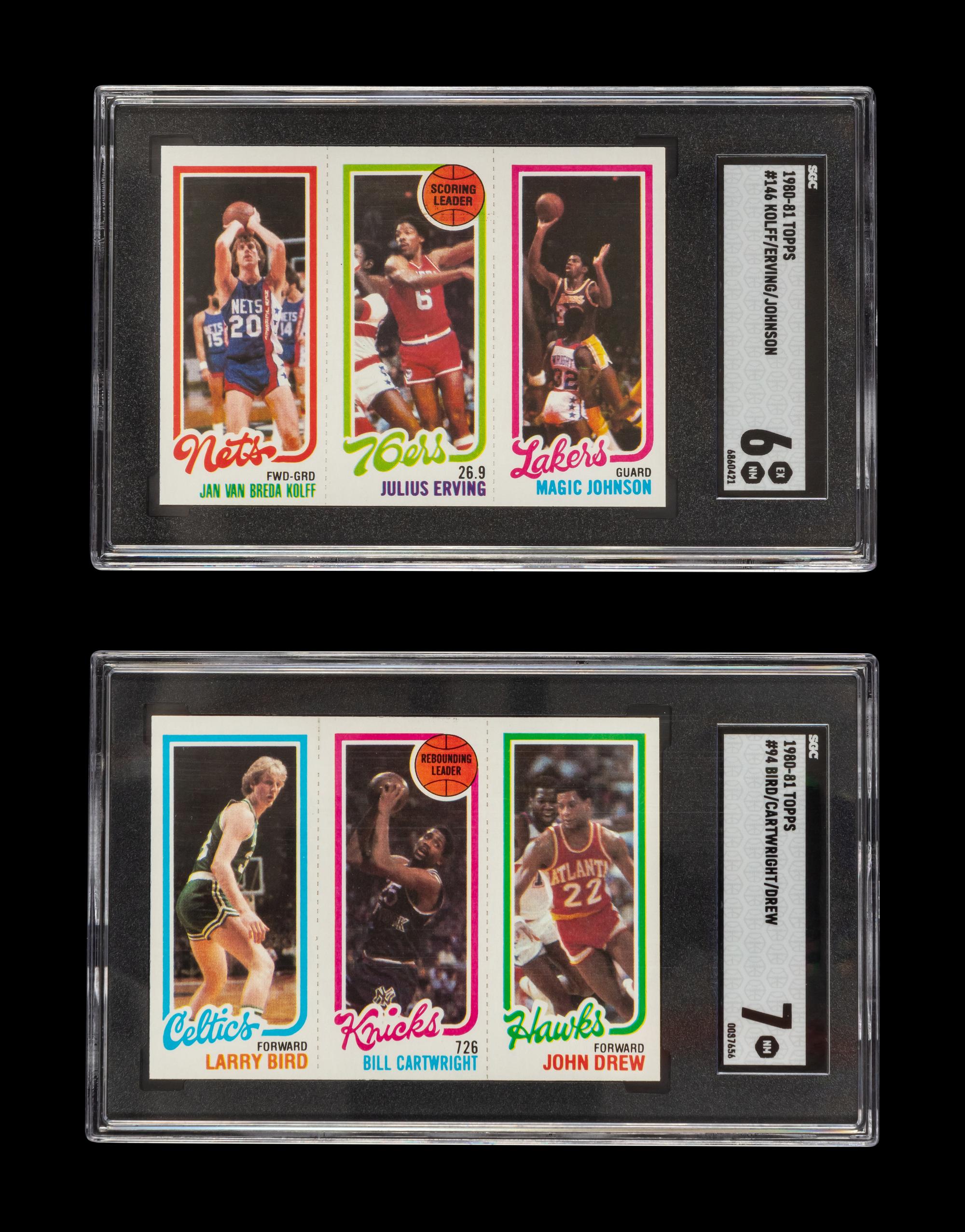 A Group of 1980-81 Topps Magic Johnson and Larry Bird Rookie Basketball Cards