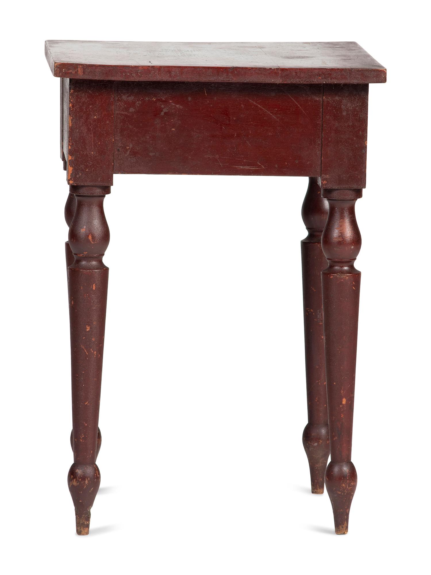 A Classical Red Paint and Gilt Stencil Decorated Cherrywood Side Table