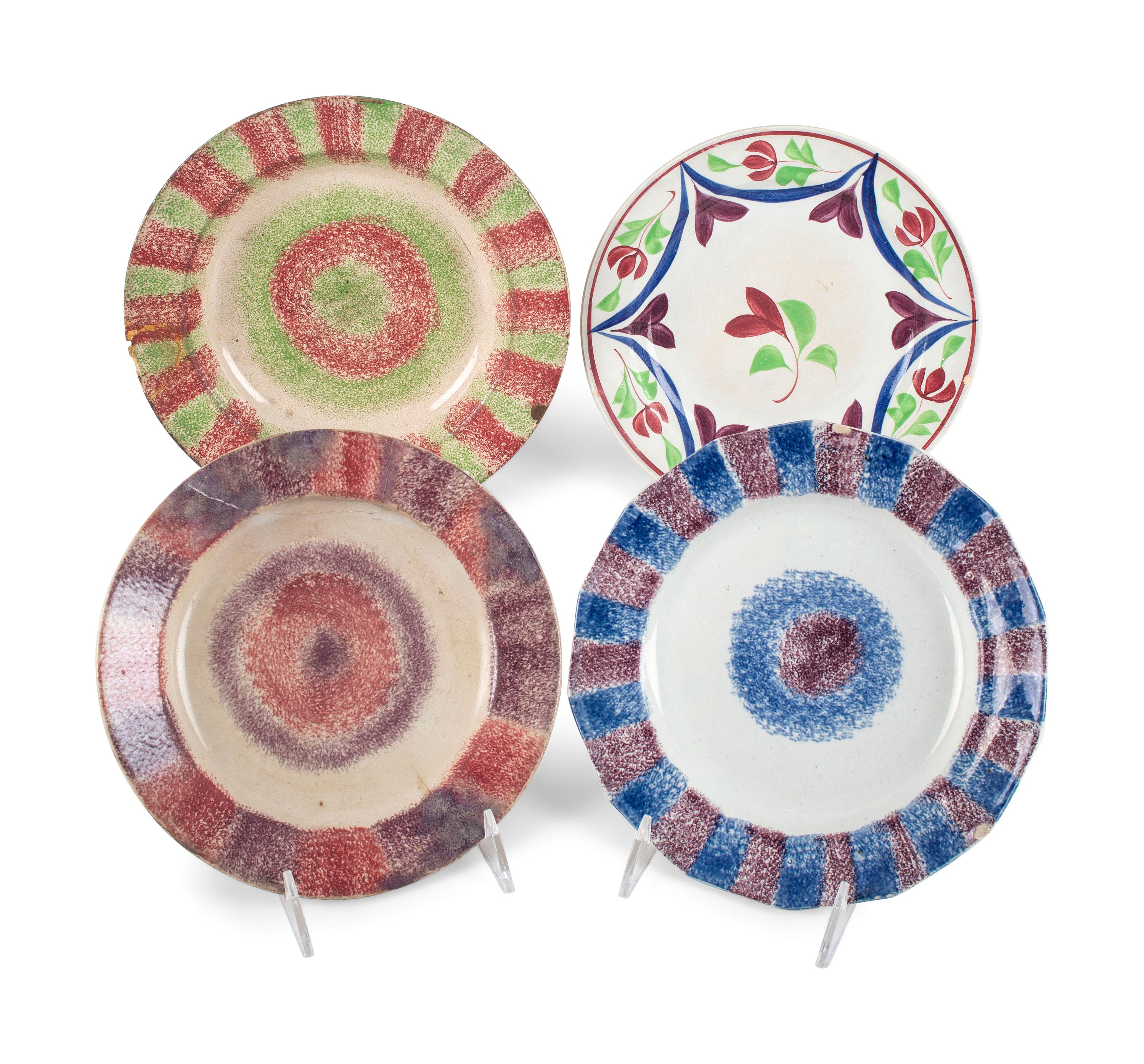 Four Spatterware Plates