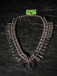 Navajo Silver and #8 Turquoise Squash Blossom Necklace, with Pawn Tag