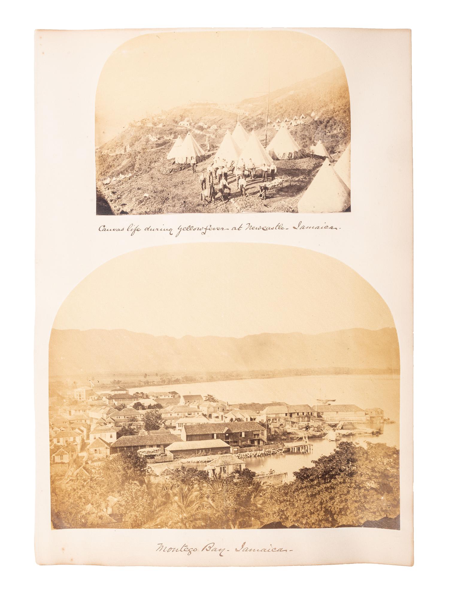 [EARLY PHOTOGRAPHY] -- [JAMAICA & UNITED STATES]. A group of 26 albumen photographs, some featuring Black subjects, incl. troops drilling in Kingston.
