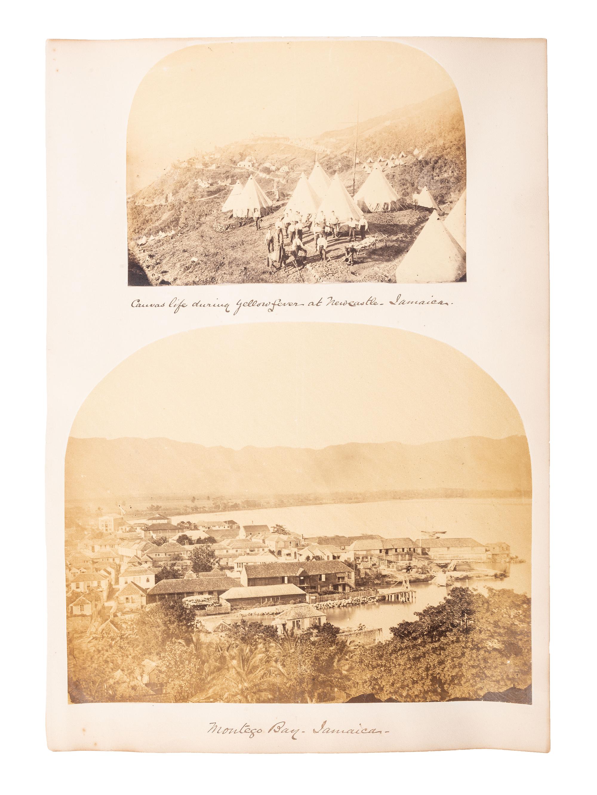 [EARLY PHOTOGRAPHY] -- [JAMAICA & UNITED STATES]. A group of 26 albumen photographs, some featuring Black subjects, incl. troops drilling in Kingston.