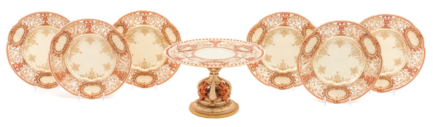A Royal Worcester Chicago Exhibition Partial Dessert Service Diameter of compote 10 inches. — 1893