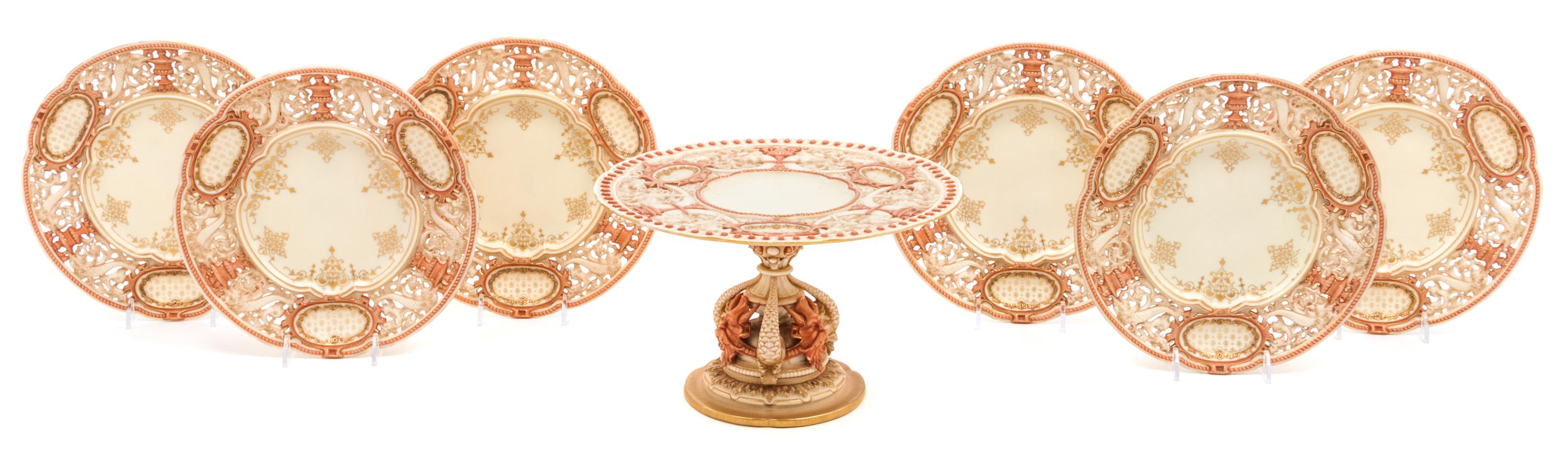 A Royal Worcester Chicago Exhibition Partial Dessert Service Diameter of compote 10 inches. — 1893