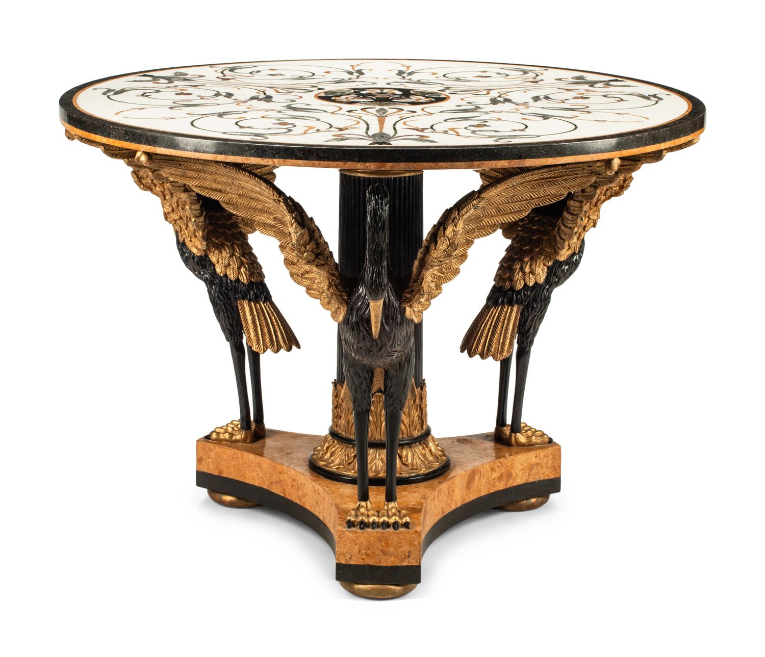 An Italian Parcel-Gilt and Ebonized Pietra Dura-Top Center Table
