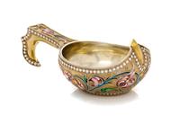 A Russian Silver-Gilt and Enamel Kovsh, Mark of Vasiili Agafonov, kokoshnik mark of Ivan Lebedkin, Moscow, late 19th/early 20th century