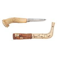 Finnish Puukko Antler Hilt Carved Scabbard Knife Set