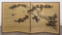 A Japanese Painted Silk Four-Panel Screen Height 36 x width 74 inches. — LATE 20TH CENTURY