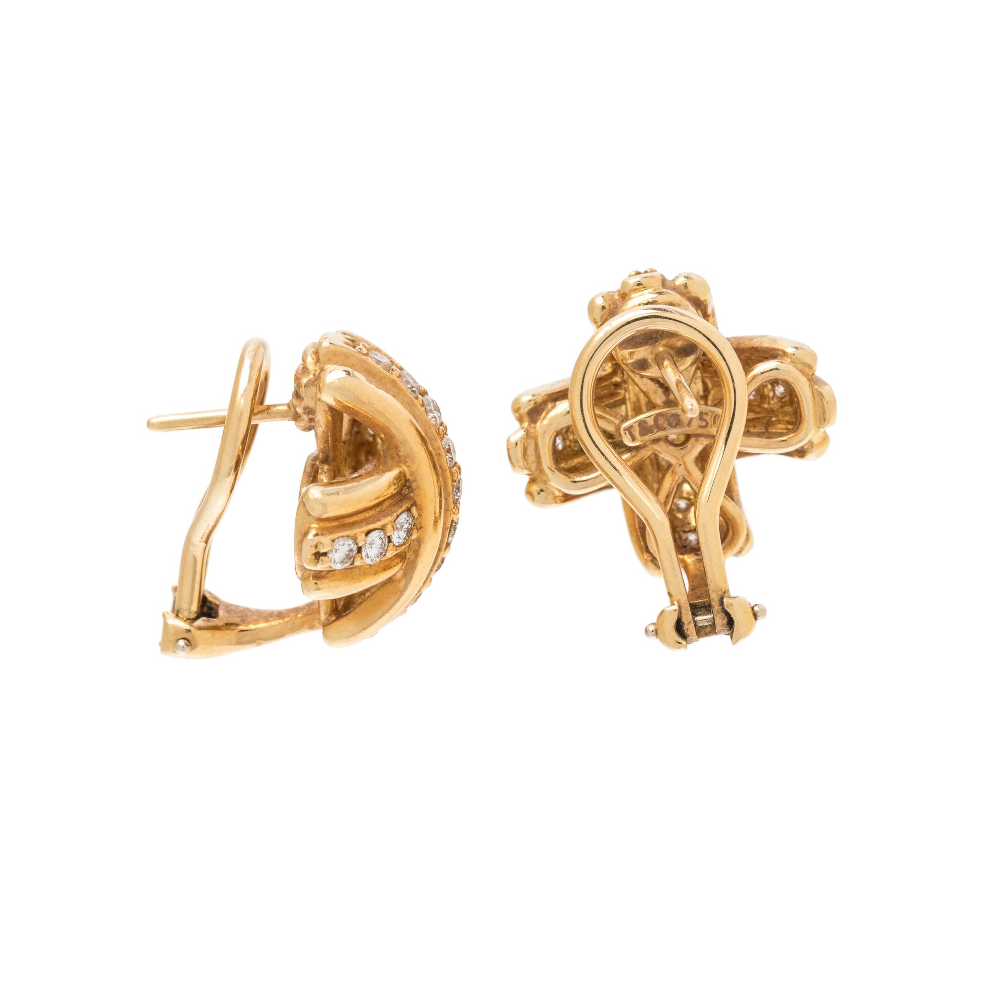 TIFFANY & CO., YELLOW GOLD AND DIAMOND EARCLIPS