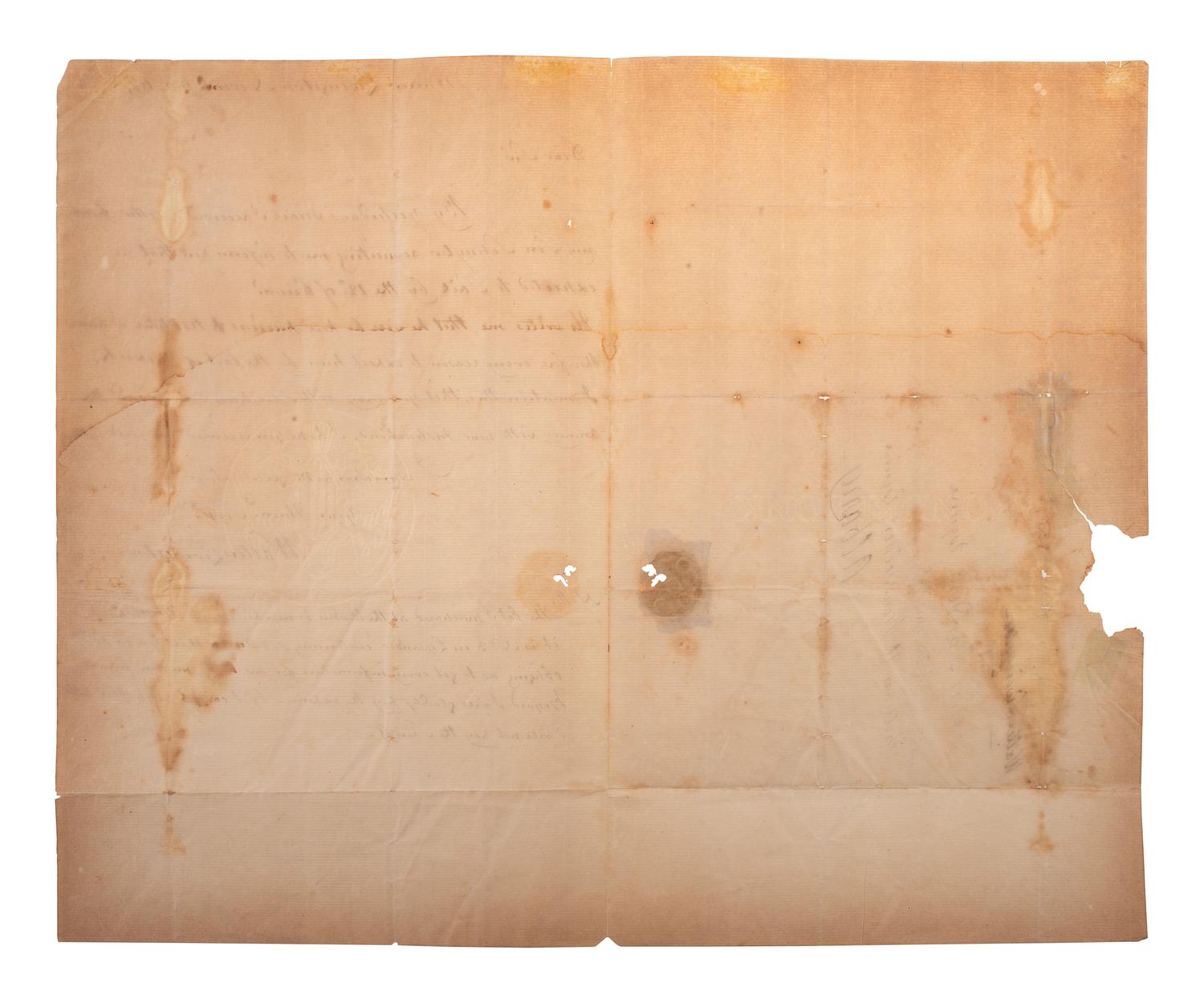 [POLITICS]. LIVINGSTON, Walter (1740-1797). Autograph letter signed ("Walter Livingston"), with franking signature on address panel of integral leaf ("Walter Livingston"), to an unnamed recipient. Manor Livingston, 30 November 1794.