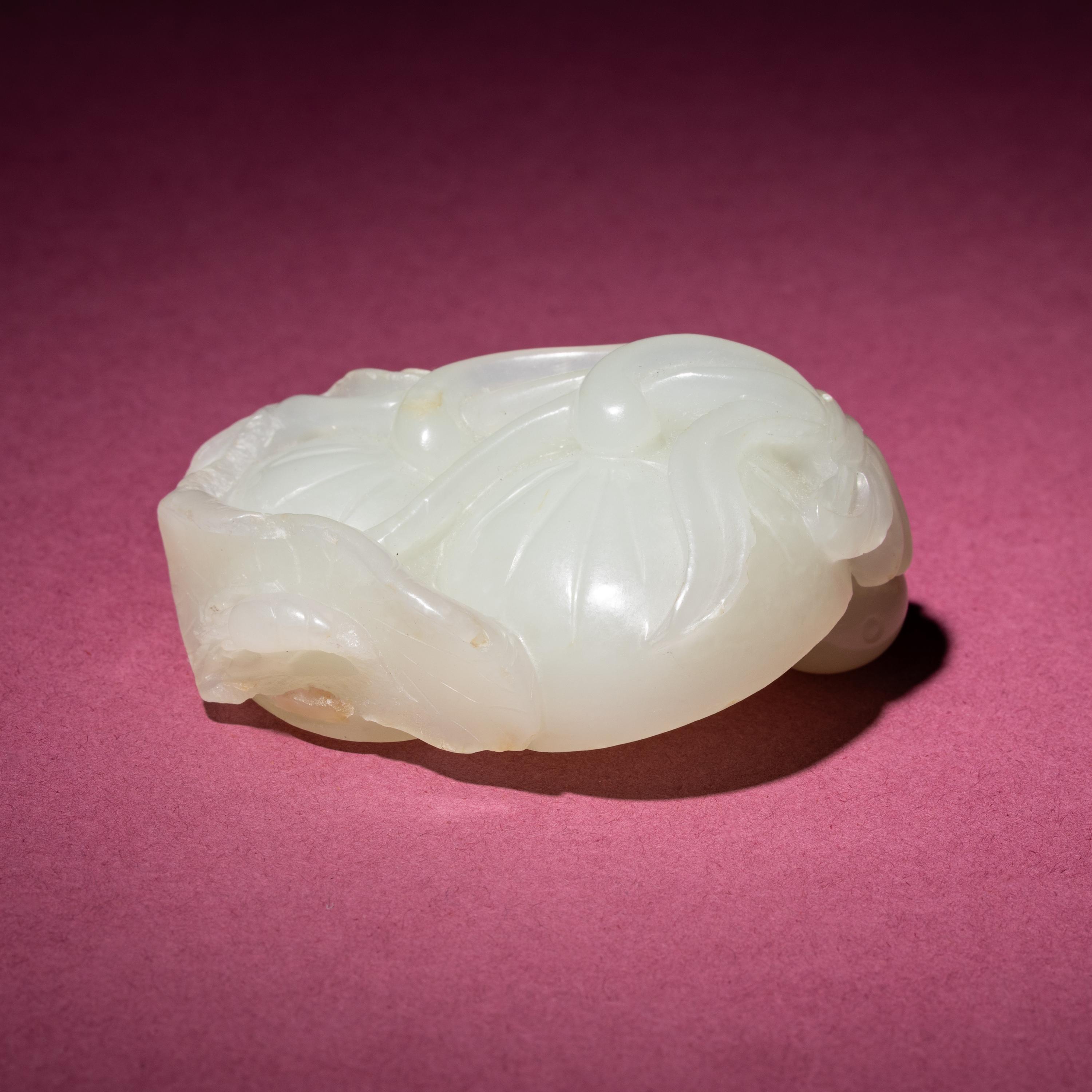 A Chinese White Jade Carving of Double Lotus Pods, 18th/19th Century — 清中期 白玉雙蓮子把件
