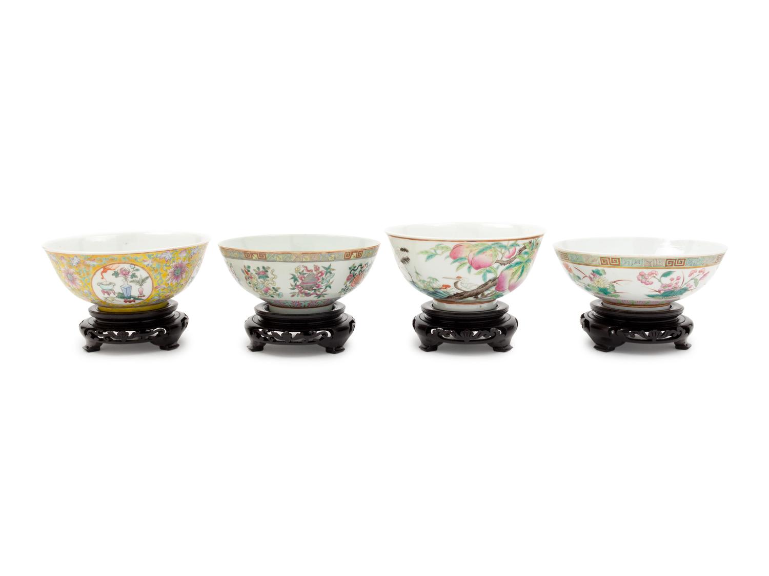 Four Famille Rose Porcelain Bowls