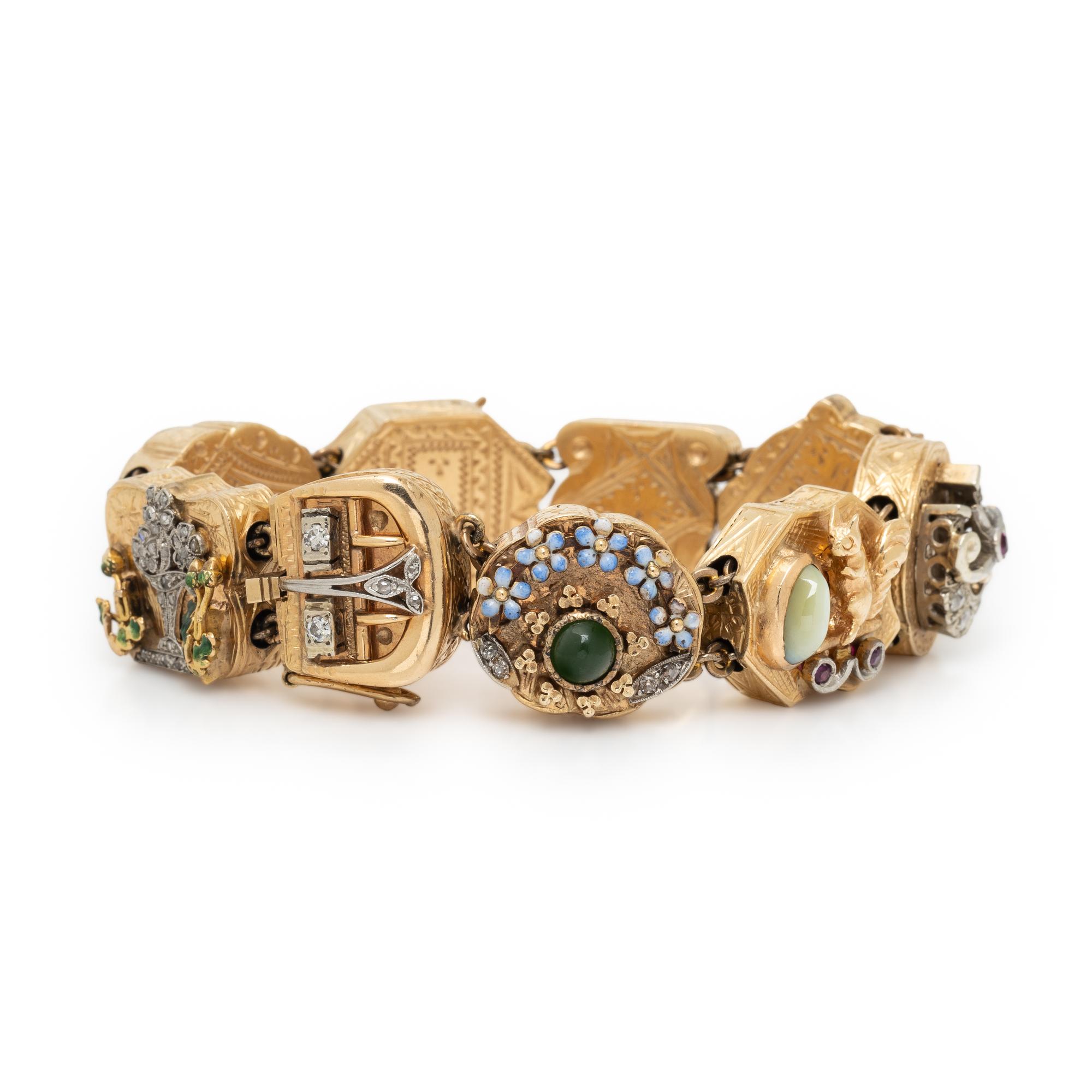 YELLOW GOLD AND MULTIGEM SLIDE CHARM BRACELET