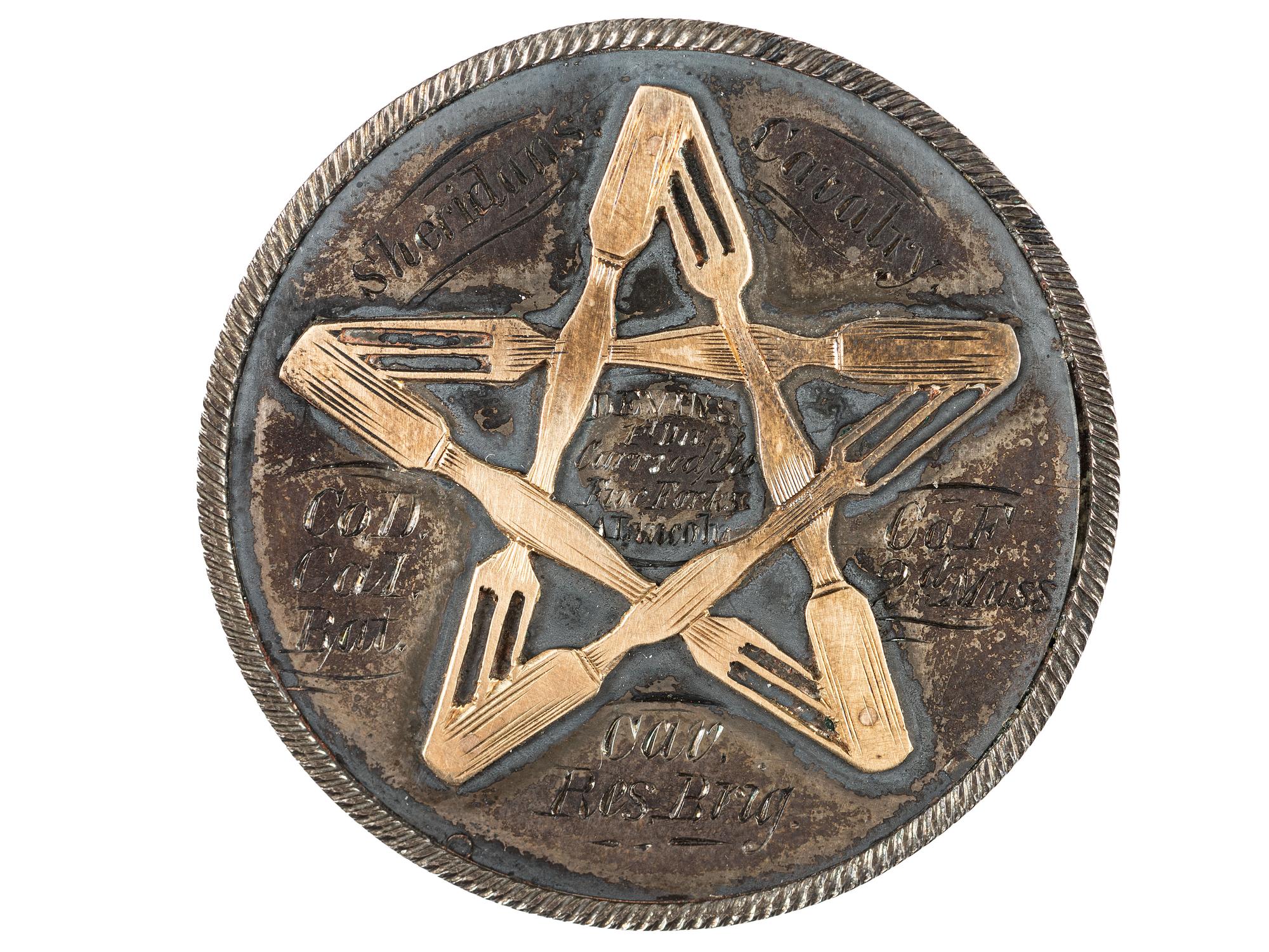 [CIVIL WAR]. Sheridan's Cavalry, Co. F, 2nd Massachusetts Cavalry, "The Californian Battalion." Battle of Five Forks commemorative medal.