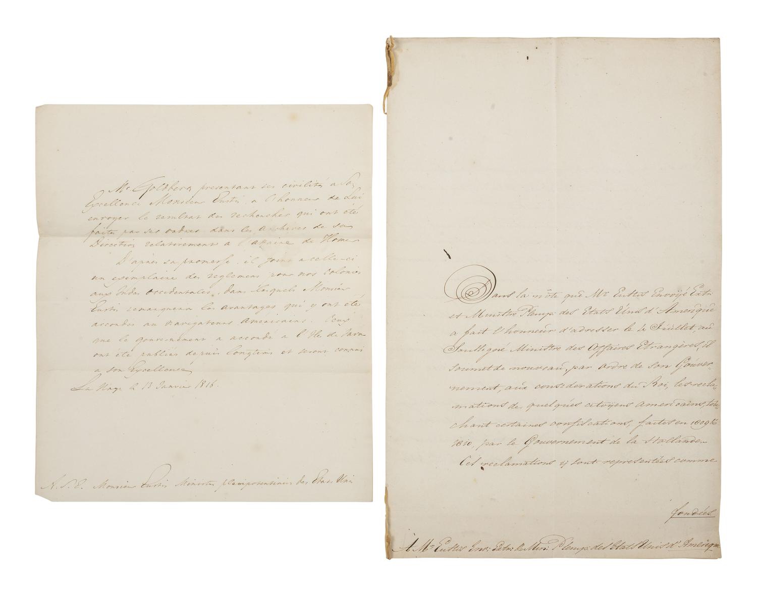 [PRIVATEERS]. A group of 4 documents signed relating to American shipping losses and privateering and American.