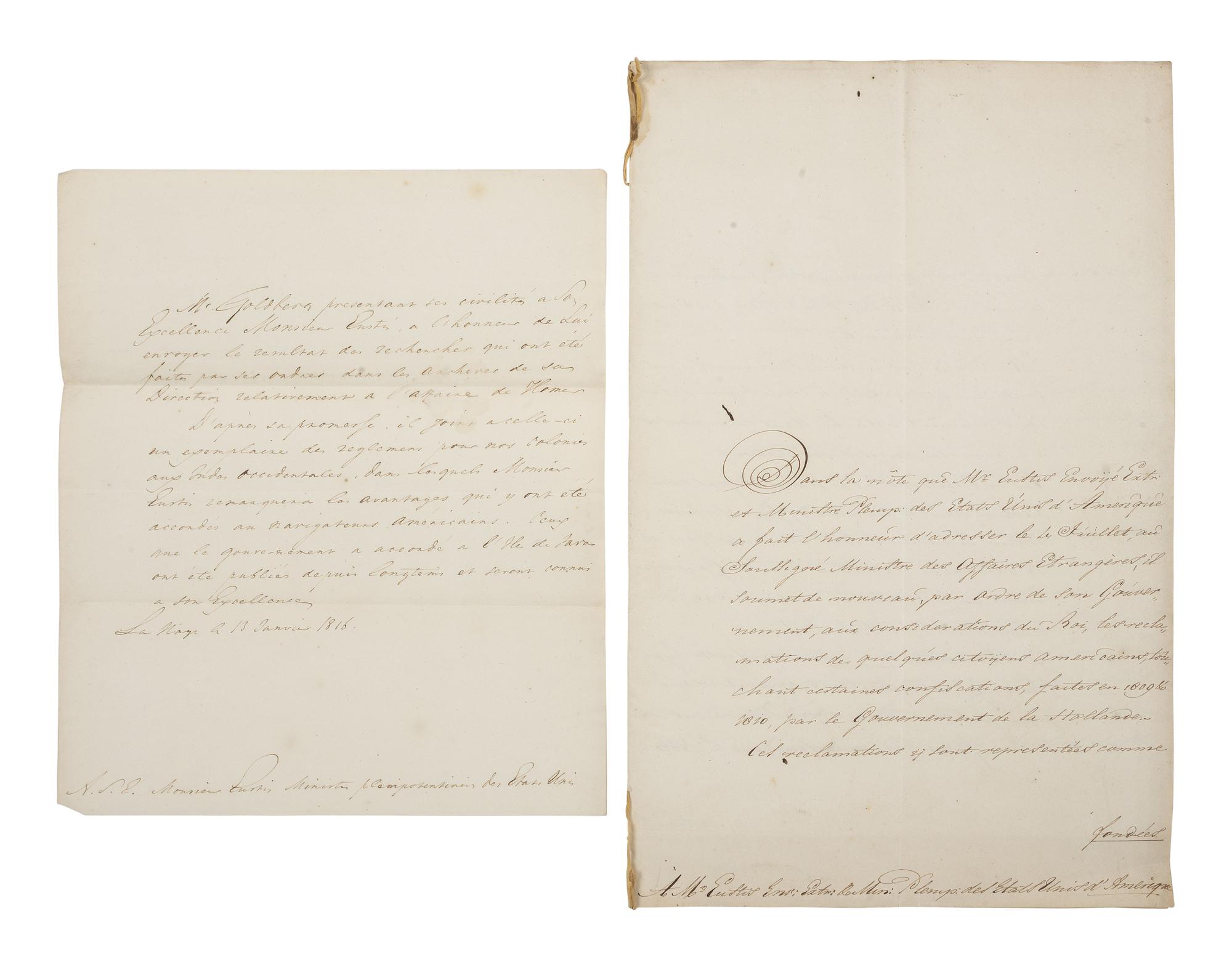 [PRIVATEERS]. A group of 4 documents signed relating to American shipping losses and privateering and American.